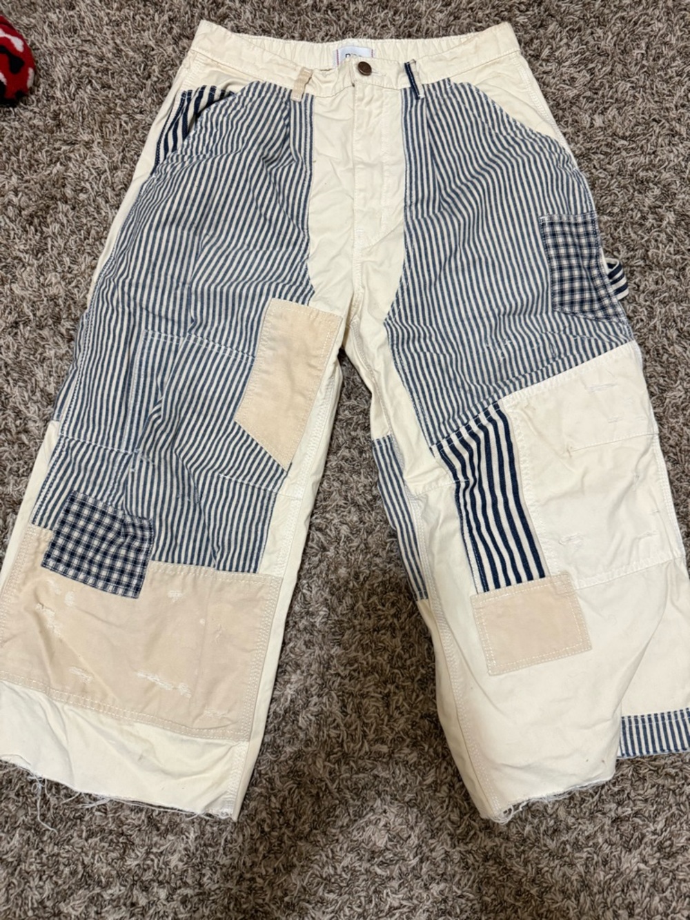 BDG Patchwork Cargo Jeans in Cream & Navy Stripe